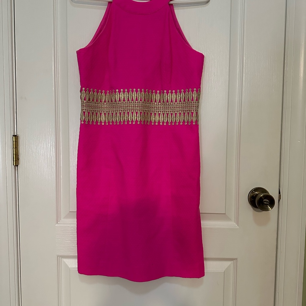 Lilly Pulitzer Vibrant Pink Mini Dress with Gold Detailing